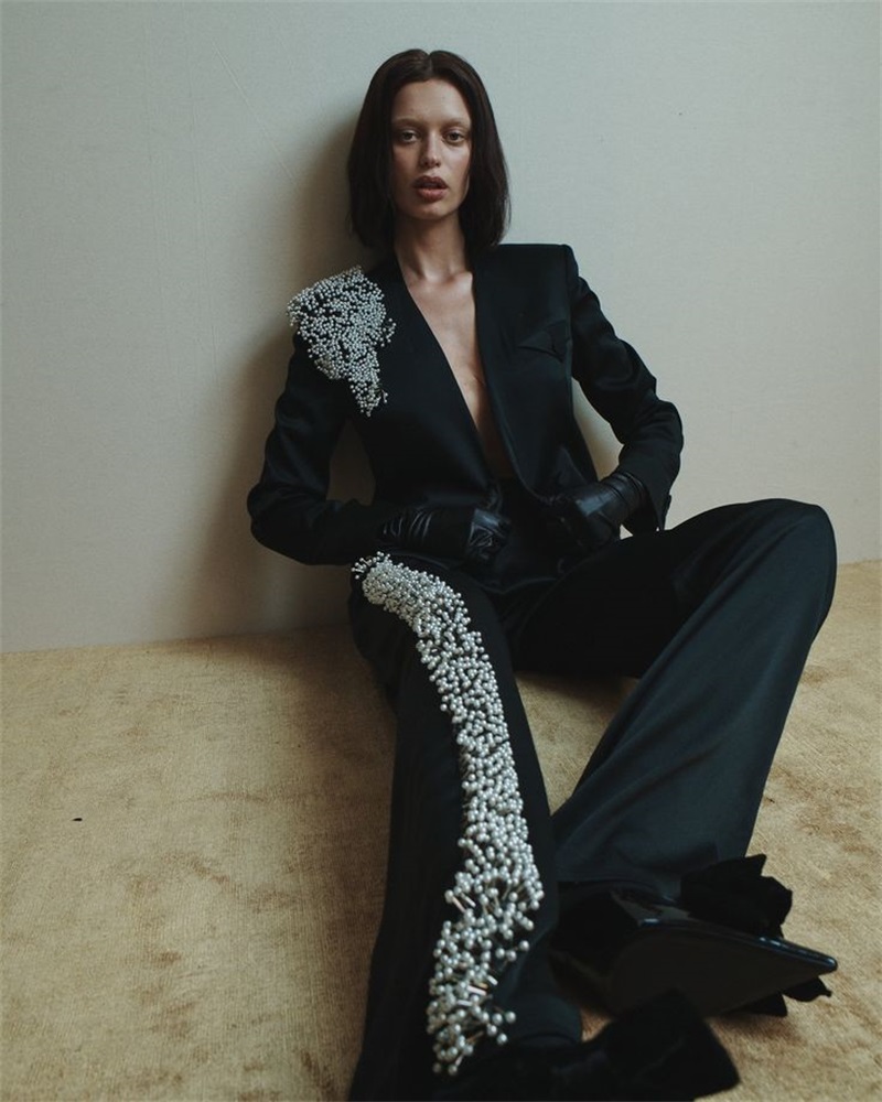 Women Formal Wear Black - ผู้หญิงสีดําชุดสูทชุดไข่มุก 2 ชิ้นเสื้อ + กางเกงที่กําหนดเอง Designer
