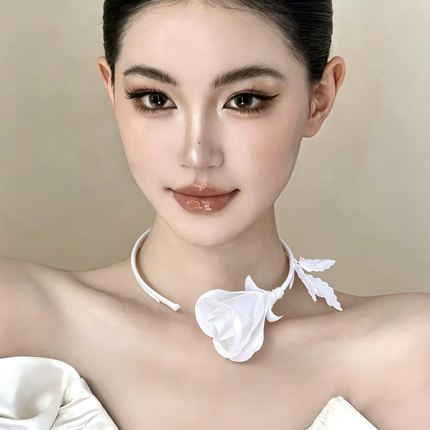 Women Formal Wear Black - แฟชั่นเครื่องประดับทำด้วยมือสีขาวสีดำดอกกุหลาบสร้อยคอผู้หญิงของขวัญชุดแต่งงานและเครื่องประดับชุดที่เป็นทางการ
