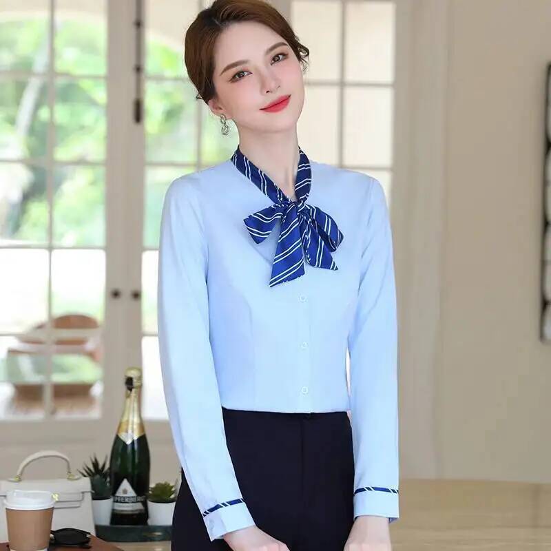 Women Formal Wear Interview - เสื้อเชิ้ตแขนยาวสไตล์ทางการ สง่างาม เหมาะสำหรับใส่ทำงานในออฟฟิศ เสื้อทำงานมืออาชีพ เสื้อผ้าสำหรับสัมภาษณ์งาน ผู้หญิงไซส์ใหญ่