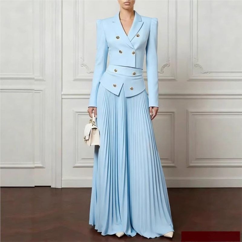 Women Formal Wear For Summer - ชุดสูท 2 ชิ้น ดีไซน์หรูหรา เสื้อเบลเซอร์ติดกระดุมปกเสื้อ &