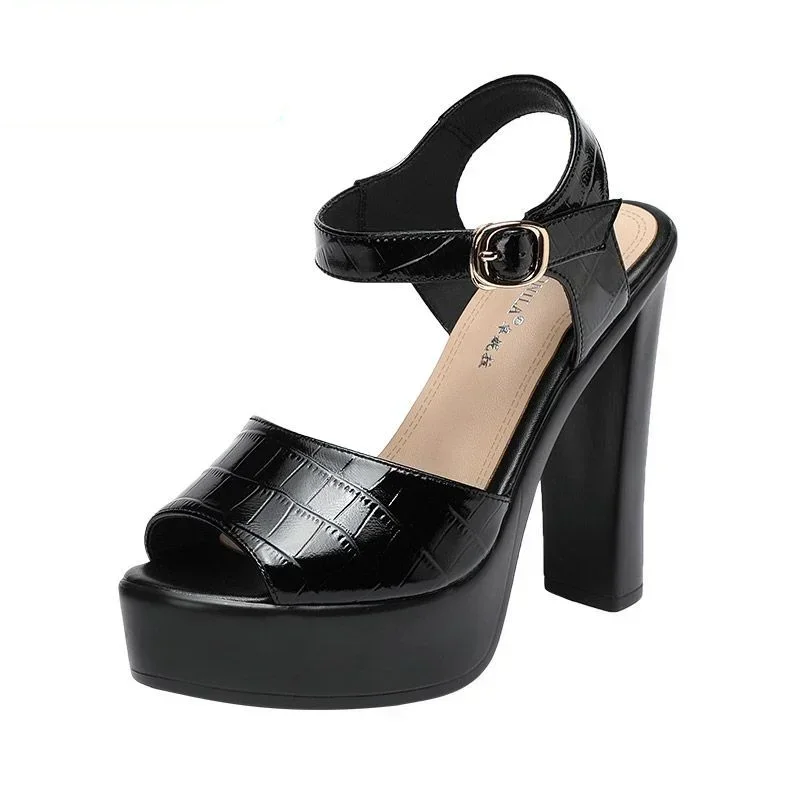 Women Formal Wear For Summer - 10 ซม.13 ซม.แฟชั่นรองเท้าแตะหนังแท้ Chunky Platform รองเท้าฤดูร้อน