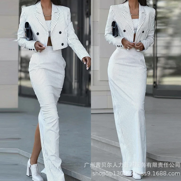 ชุดเสื้อเบลเซอร์ลายขวางและกระโ - Pencil Skirt Midi บทวิจารณ์และราคา