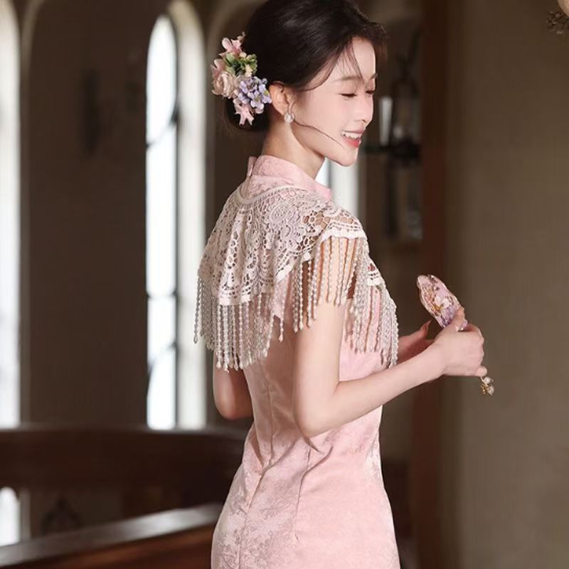 ผ้าคลุมไหล่ลูกไม้ประดับพู่ลูกป - Women Formal Wear Photoshoot บทวิจารณ์และราคา