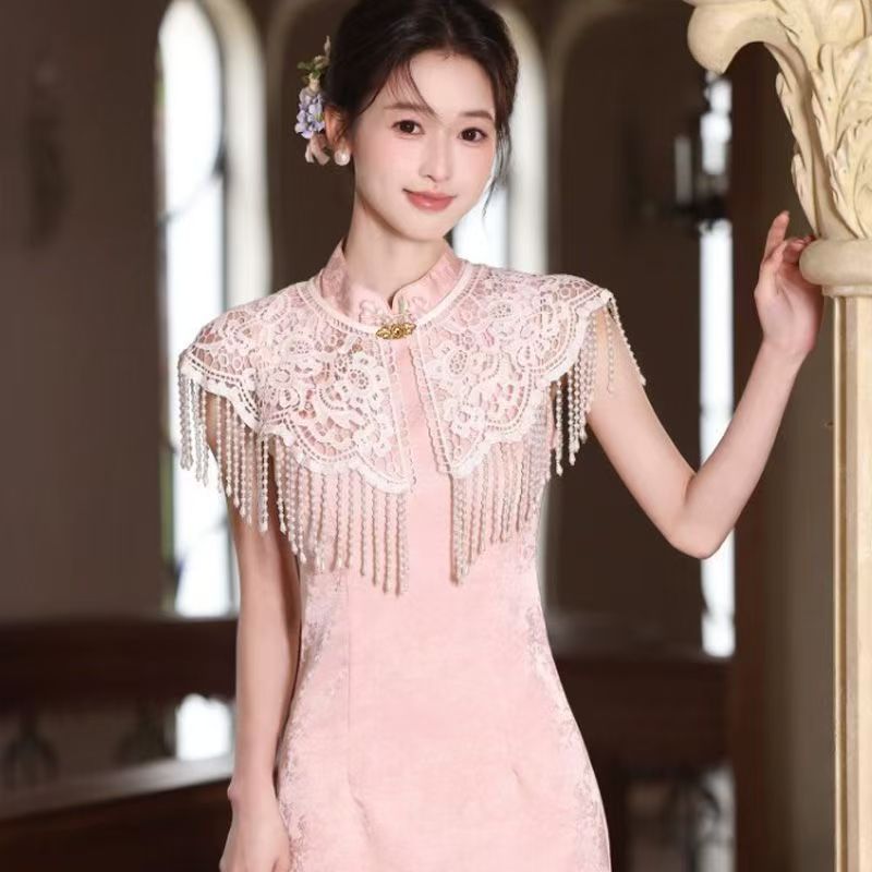 ผ้าคลุมไหล่ลูกไม้ประดับพู่ลูกป - Women Formal Wear Photoshoot บทวิจารณ์และราคา