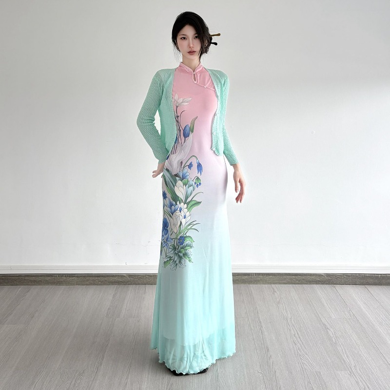 ชุดเดรสกี่เพ้าสไตล์จีนใหม่ พิม - Women'S Green Formal Wear บทวิจารณ์และราคา
