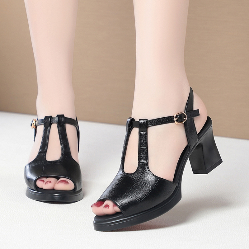 รองเท้าส้นหนาแบบเปิดนิ้วเท้าสา - Formal Women Daily Wear Sandals บทวิจารณ์และราคา