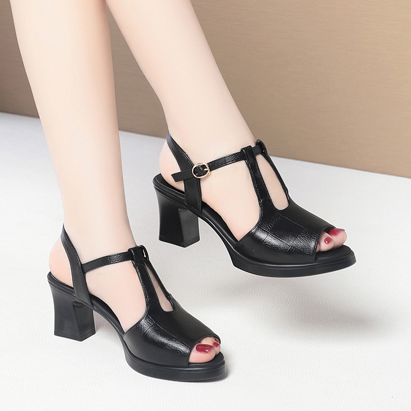 รองเท้าส้นหนาแบบเปิดนิ้วเท้าสา - Formal Women Daily Wear Sandals บทวิจารณ์และราคา