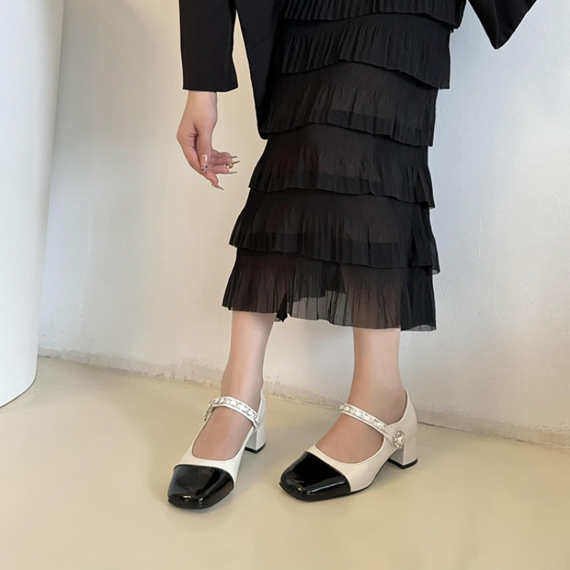 รองเท้าส้นสูงแบบหนาประดับมุก ร - Women Formal Wear Black บทวิจารณ์และราคา