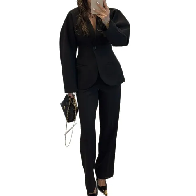 ชุดสูทผู้หญิงสีดำ คอวี ผูกเอว  - Women Formal Wear Black บทวิจารณ์และราคา