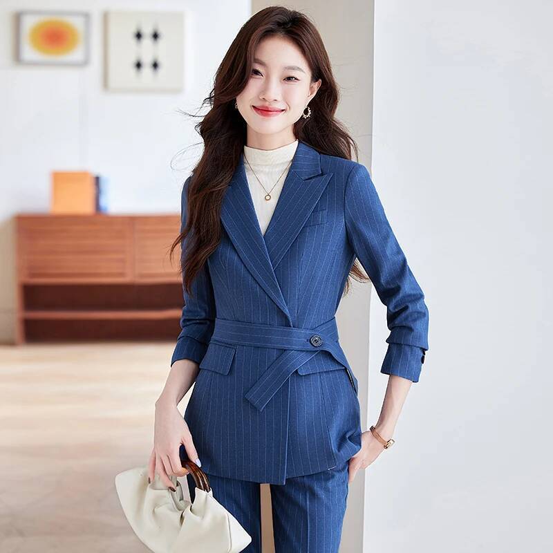 ชุดสูทผ้าคุณภาพสูง ลายทางหรูหร - Women Formal Wear Interview บทวิจารณ์และราคา
