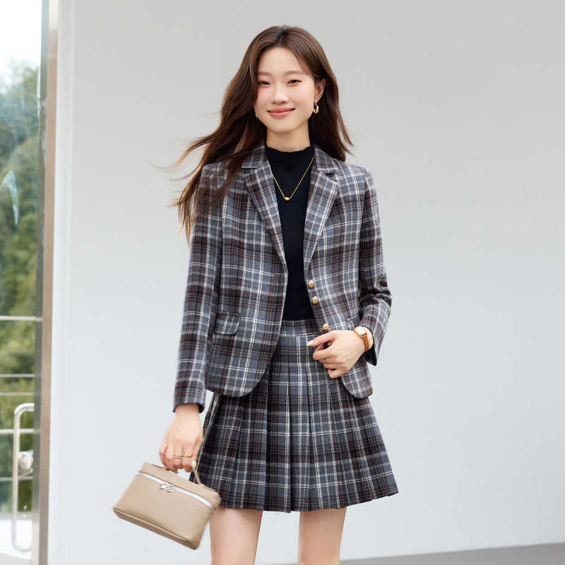 ชุดสูทลายสก็อตสีน้ำตาลอ่อน สไต - Women Formal Wear Pants บทวิจารณ์และราคา