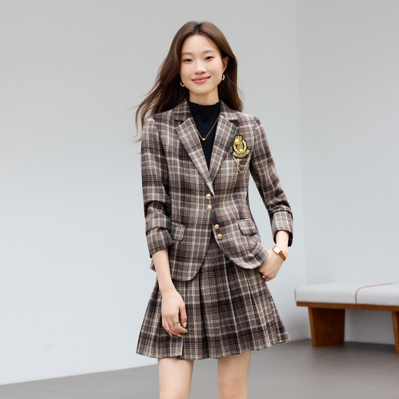 ชุดสูทลายสก็อตสีน้ำตาลอ่อน สไต - Women Formal Wear Pants บทวิจารณ์และราคา
