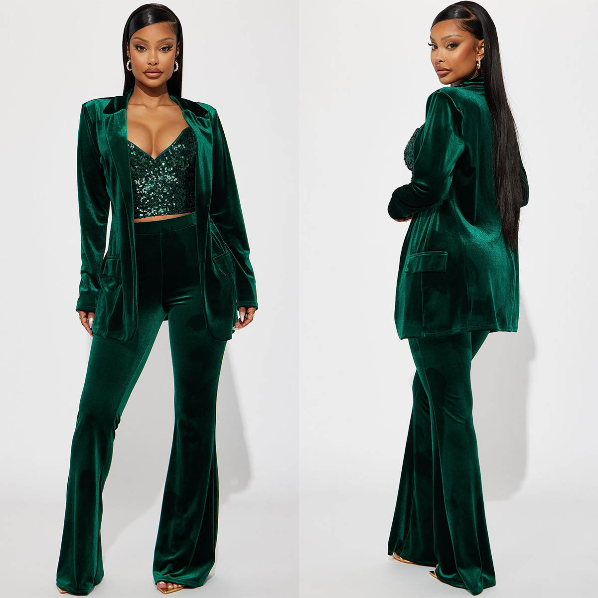 กำมะหยี่สีเขียวผู้หญิงกางเกงสู - Women'S Green Formal Wear บทวิจารณ์และราคา
